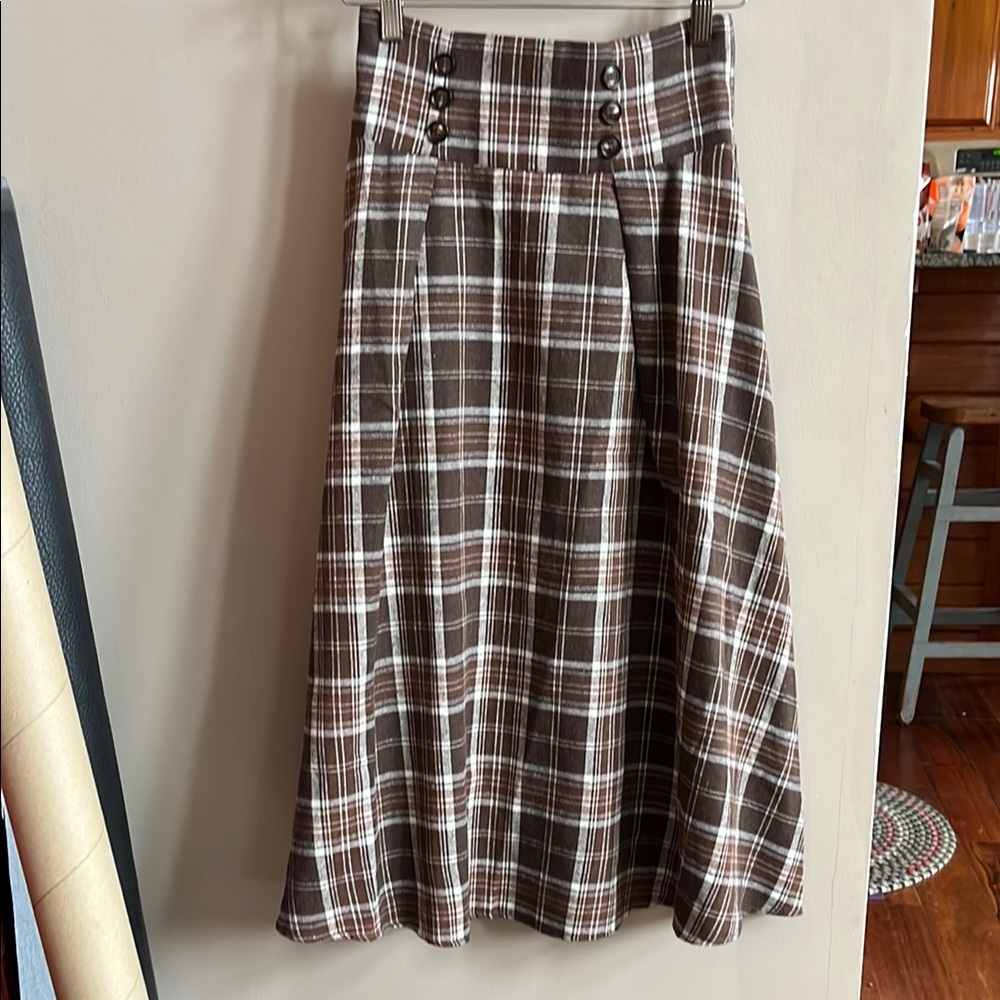 Plaid A-Line Skirt - Brown